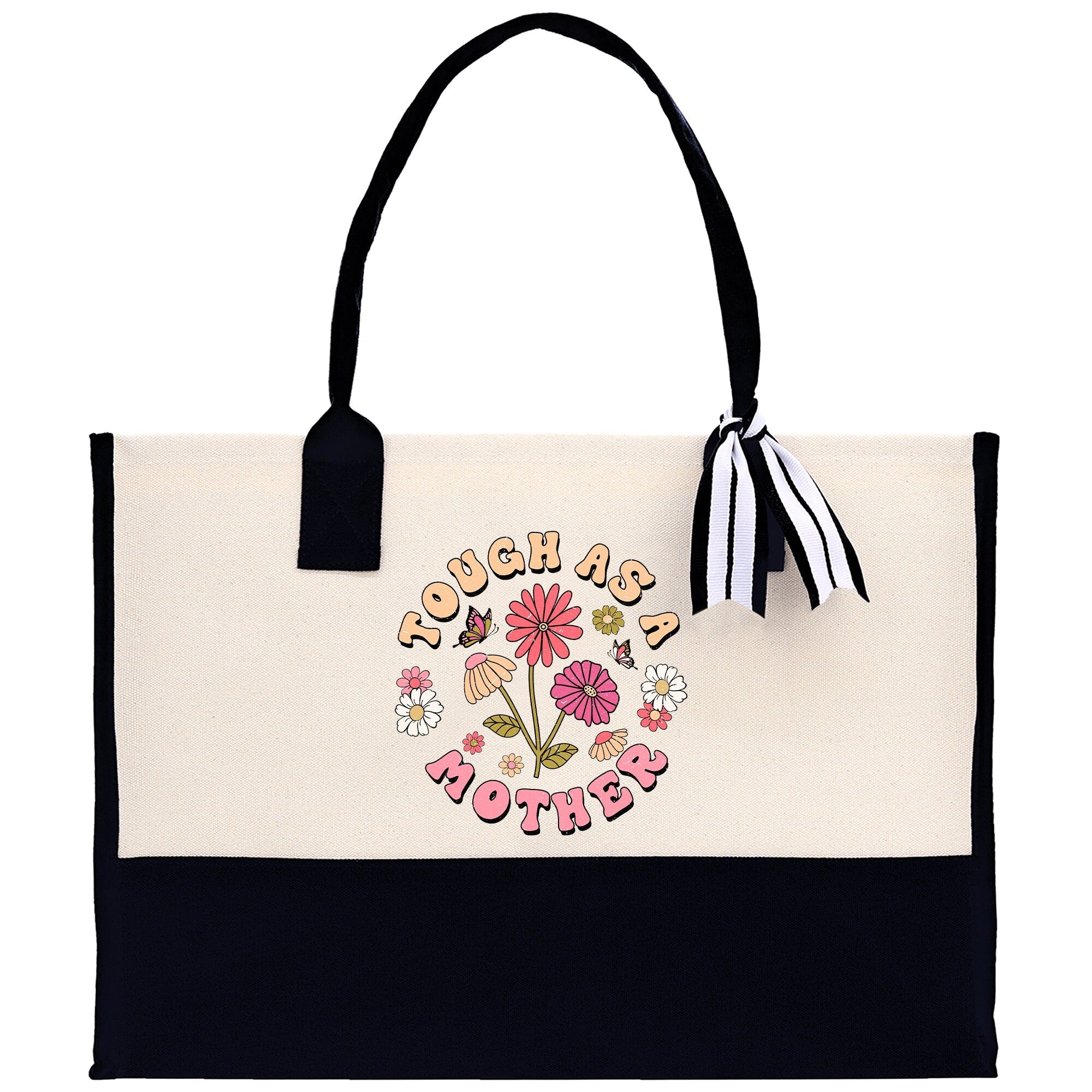 Retro Colorful Floral Tough As A Mother Cotton Canvas Tote Bag Mom Gift Mom Bag Mom Shopping Bag New Mom Gift Boy Girl Mama Tote - Aaria Tees Aaria Tees