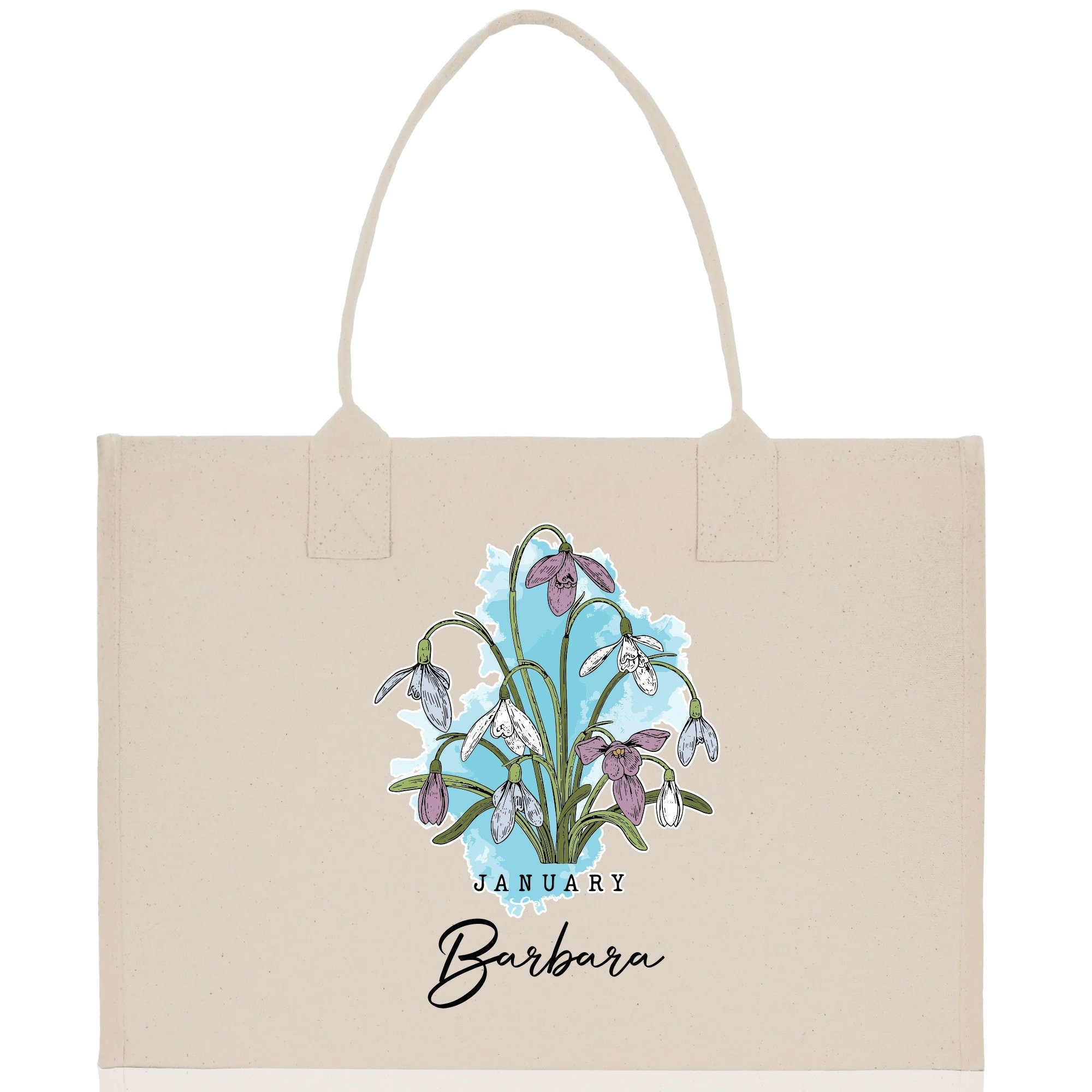 January Birth Month Flower Personalized Name Cotton Canvas Tote Bag Custom Flower Birthday Gift Bag Wedding Gift for Her Bridal Bridesmaid - Aaria Tees Aaria Tees