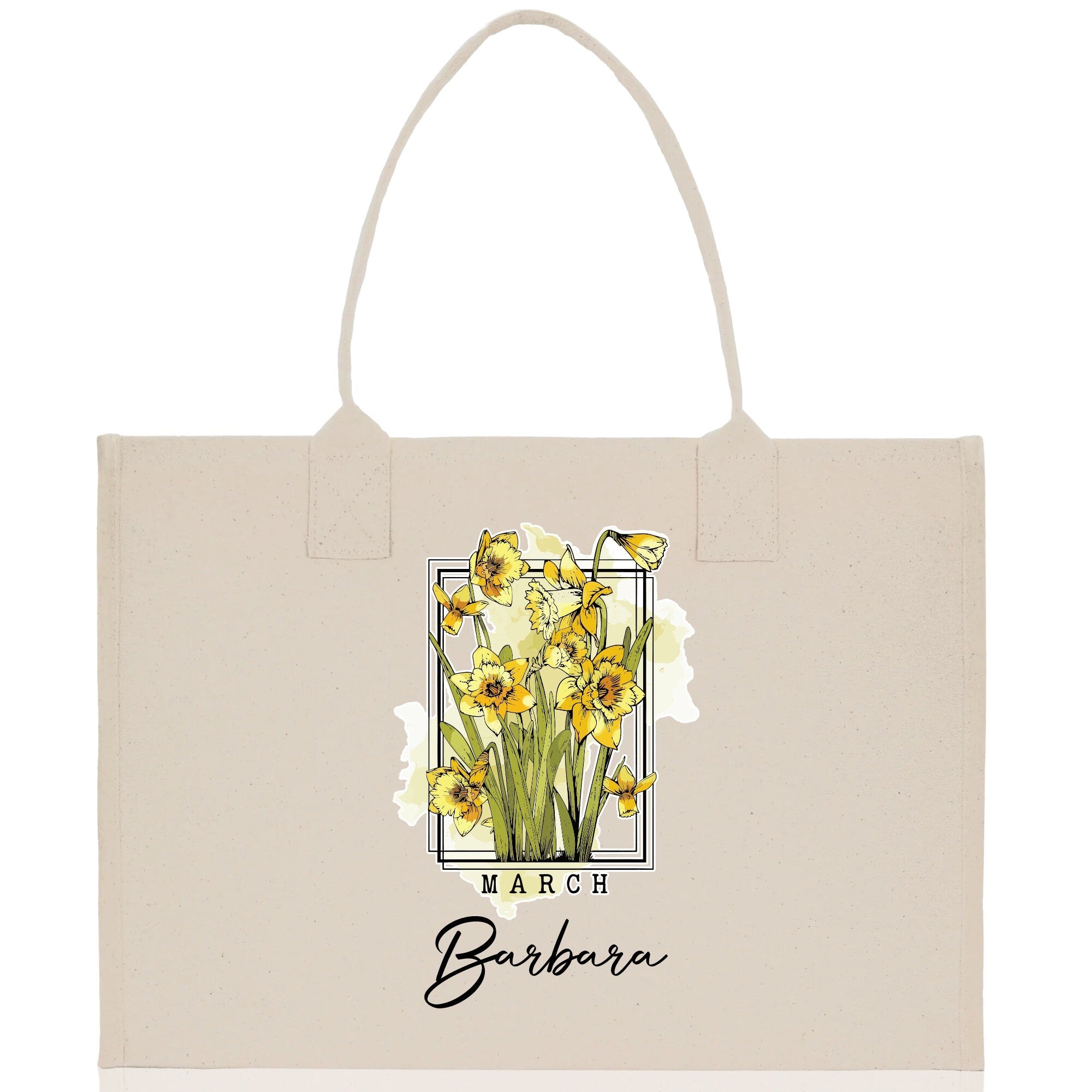 March Birth Month Flower Personalized Name Cotton Canvas Tote Bag Custom Flower Birthday Gift Bag Wedding Gift for Her Bridal Bridesmaid - Aaria Tees Aaria Tees