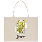 March Birth Month Flower Personalized Name Cotton Canvas Tote Bag Custom Flower Birthday Gift Bag Wedding Gift for Her Bridal Bridesmaid - Aaria Tees Aaria Tees