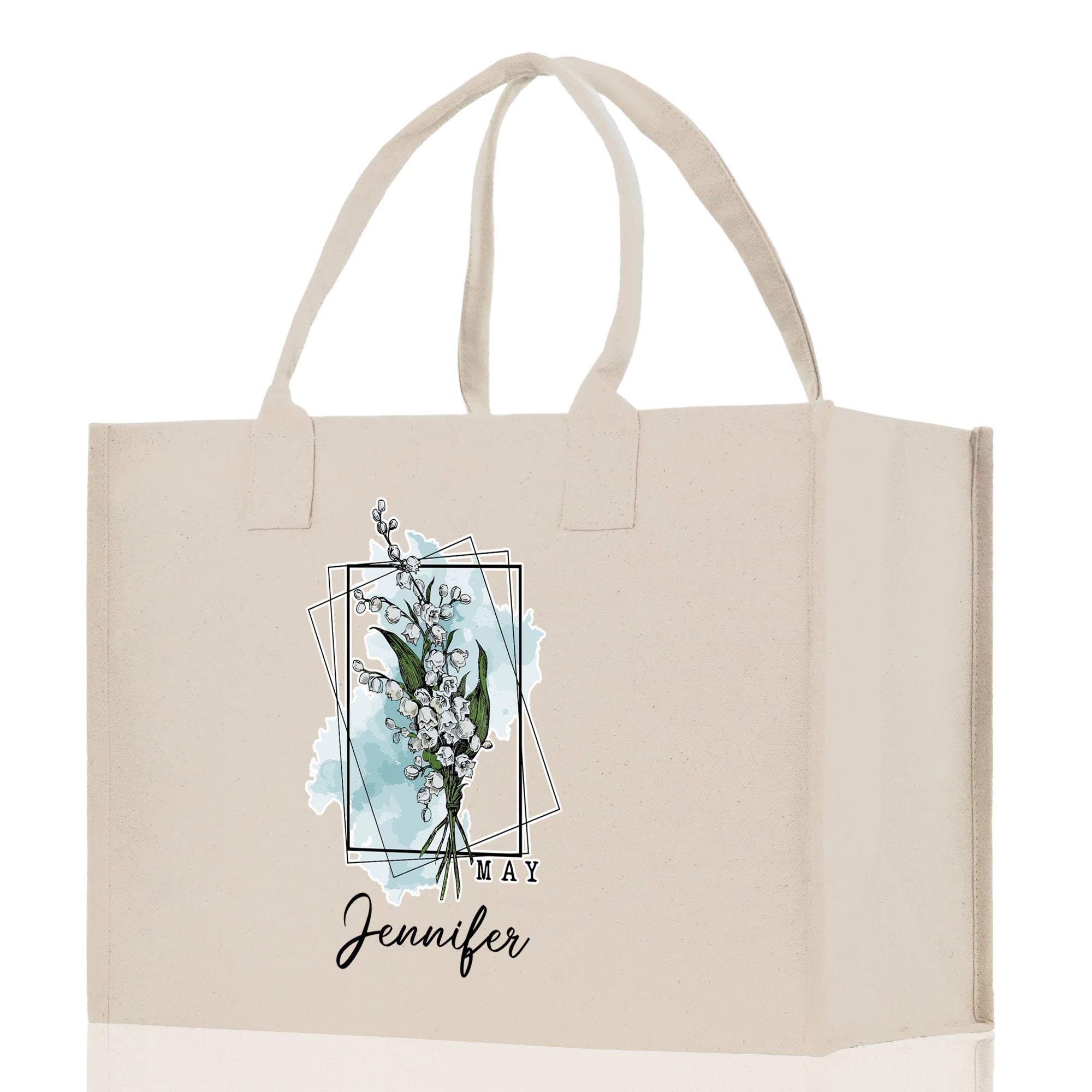 May Birth Month Flower Personalized Name Cotton Canvas Tote Bag Custom Flower Birthday Gift Bag Wedding Gift for Her Bridal Bridesmaid - Aaria Tees Aaria Tees