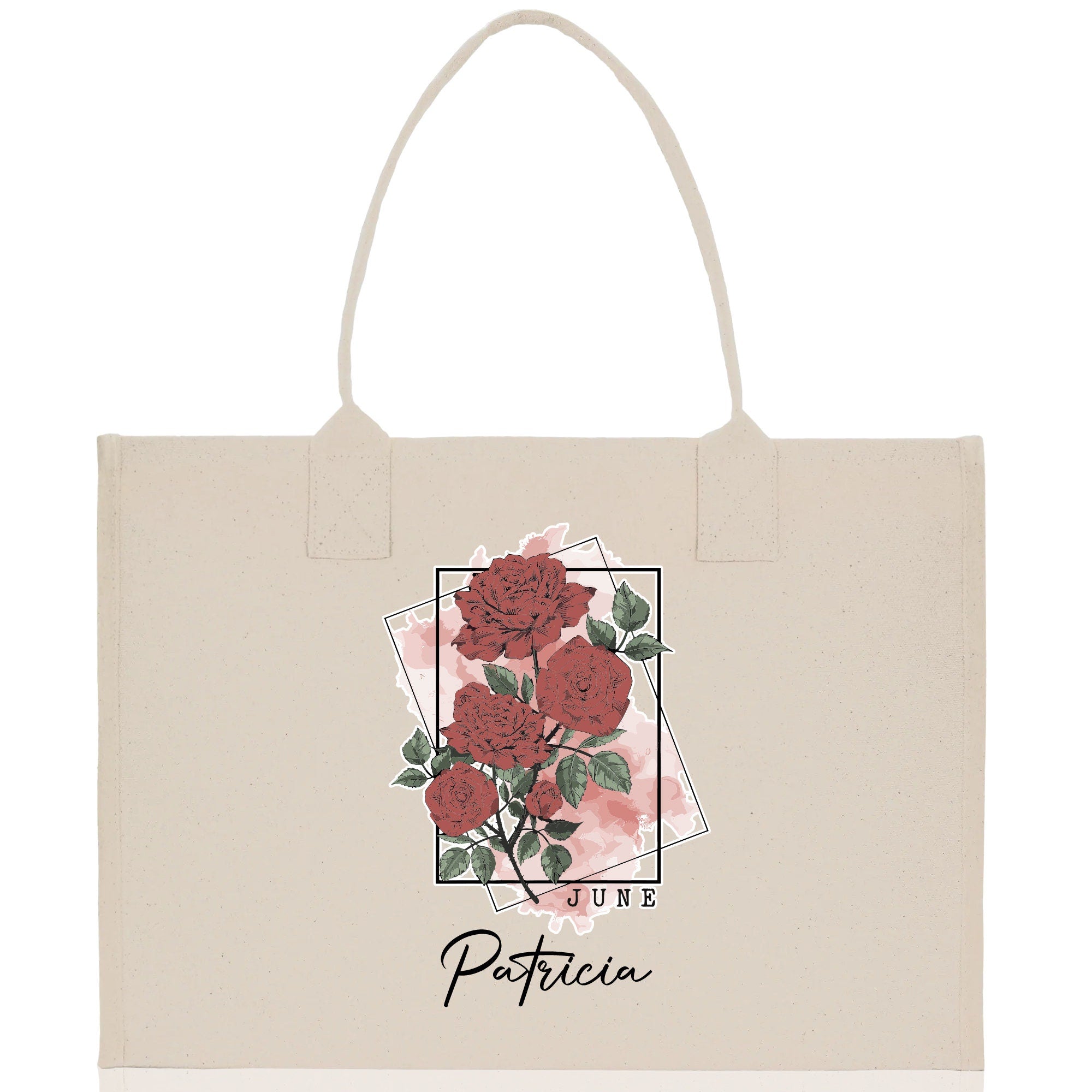 June Birth Month Flower Personalized Name Cotton Canvas Tote Bag Custom Flower Birthday Gift Bag Wedding Gift for Her Bridal Bridesmaid - Aaria Tees Aaria Tees