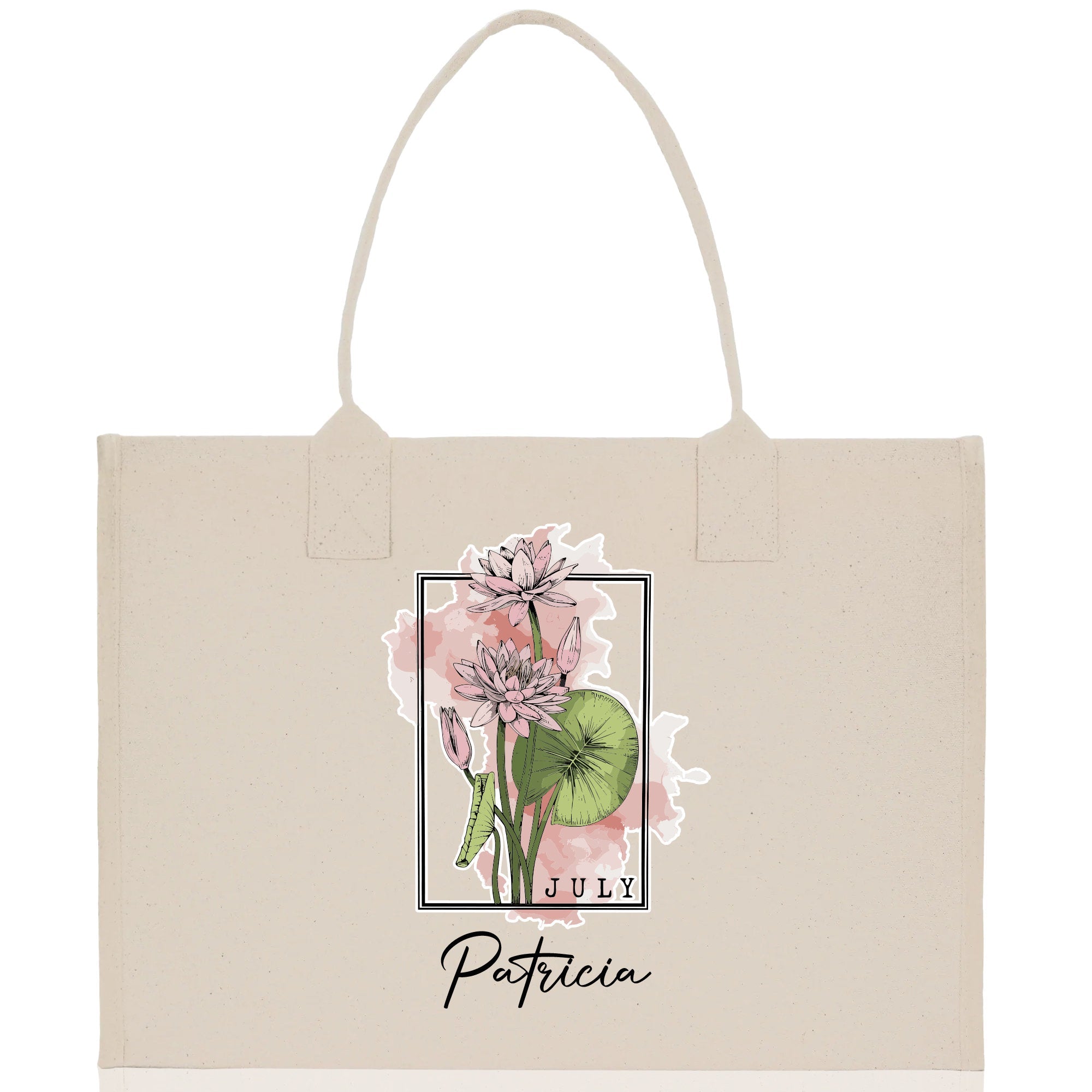 July Birth Month Flower Personalized Name Cotton Canvas Tote Bag Custom Flower Birthday Gift Bag Wedding Gift for Her Bridal Bridesmaid - Aaria Tees Aaria Tees