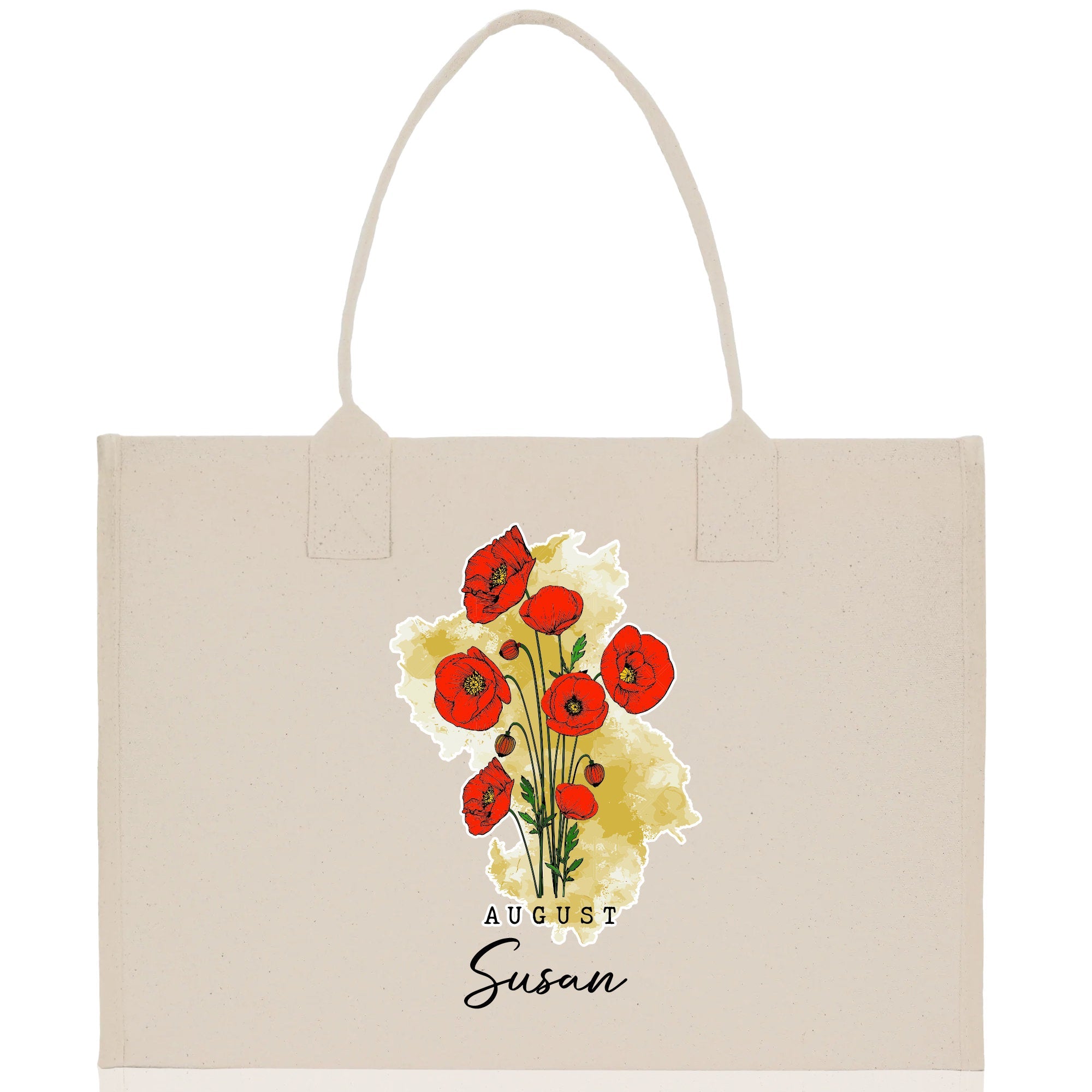 August Birth Month Flower Personalized Name Cotton Canvas Tote Bag Custom Flower Birthday Gift Bag Wedding Gift for Her Bridal Bridesmaid - Aaria Tees Aaria Tees