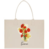 August Birth Month Flower Personalized Name Cotton Canvas Tote Bag Custom Flower Birthday Gift Bag Wedding Gift for Her Bridal Bridesmaid - Aaria Tees Aaria Tees