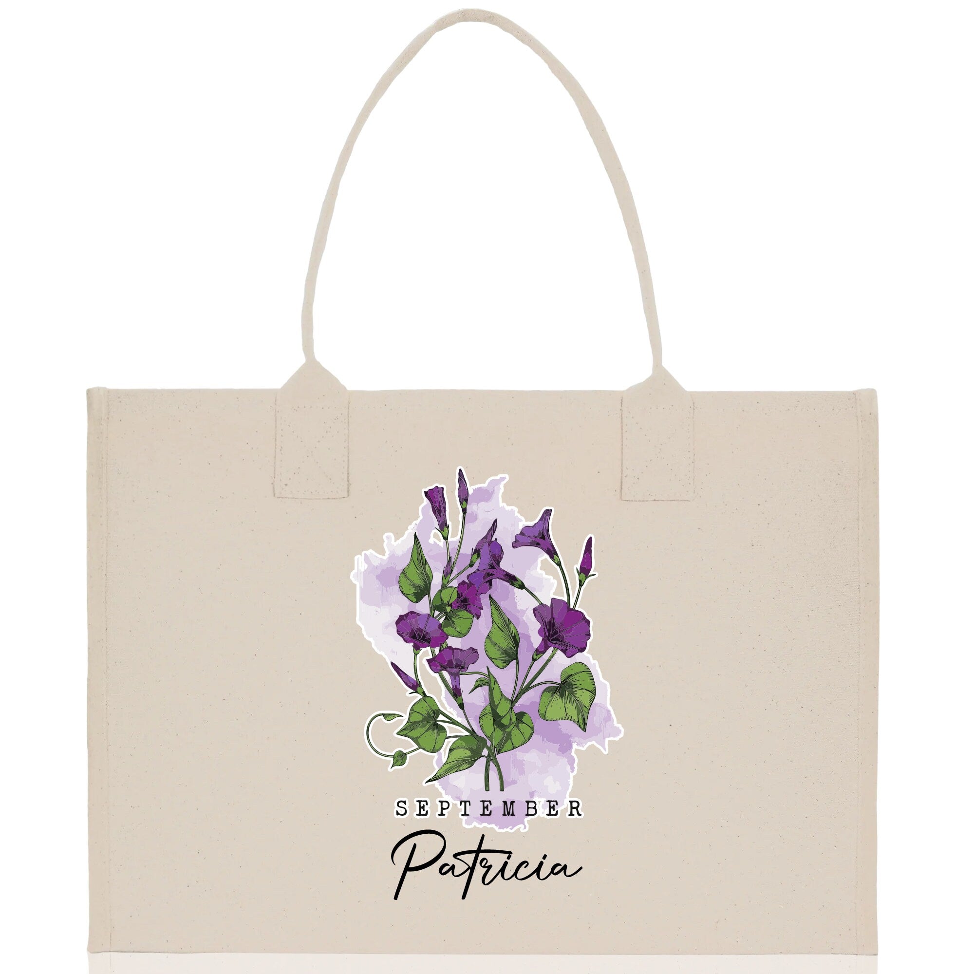 September Birth Month Flower Personalized Name Cotton Canvas Tote Bag Custom Flower Birthday Gift Bag Wedding Gift for Her Bridal Bridesmaid - Aaria Tees Aaria Tees