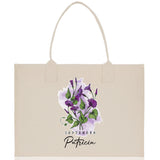 September Birth Month Flower Personalized Name Cotton Canvas Tote Bag Custom Flower Birthday Gift Bag Wedding Gift for Her Bridal Bridesmaid - Aaria Tees Aaria Tees