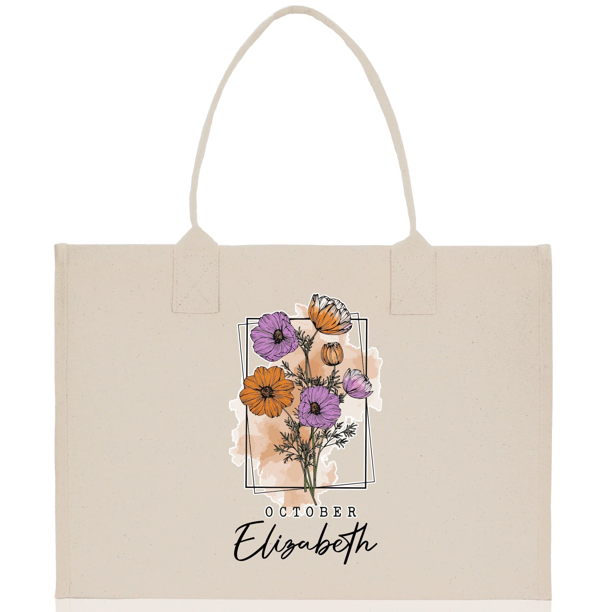 October Birth Month Flower Personalized Name Cotton Canvas Tote Bag Custom Flower Birthday Gift Bag Wedding Gift for Her Bridal Bridesmaid - Aaria Tees Aaria Tees