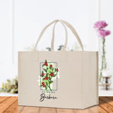 December Birth Month Flower Personalized Name Cotton Canvas Tote Bag Custom Flower Birthday Gift Bag Wedding Gift for Her Bridal Bridesmaid - Aaria Tees Aaria Tees