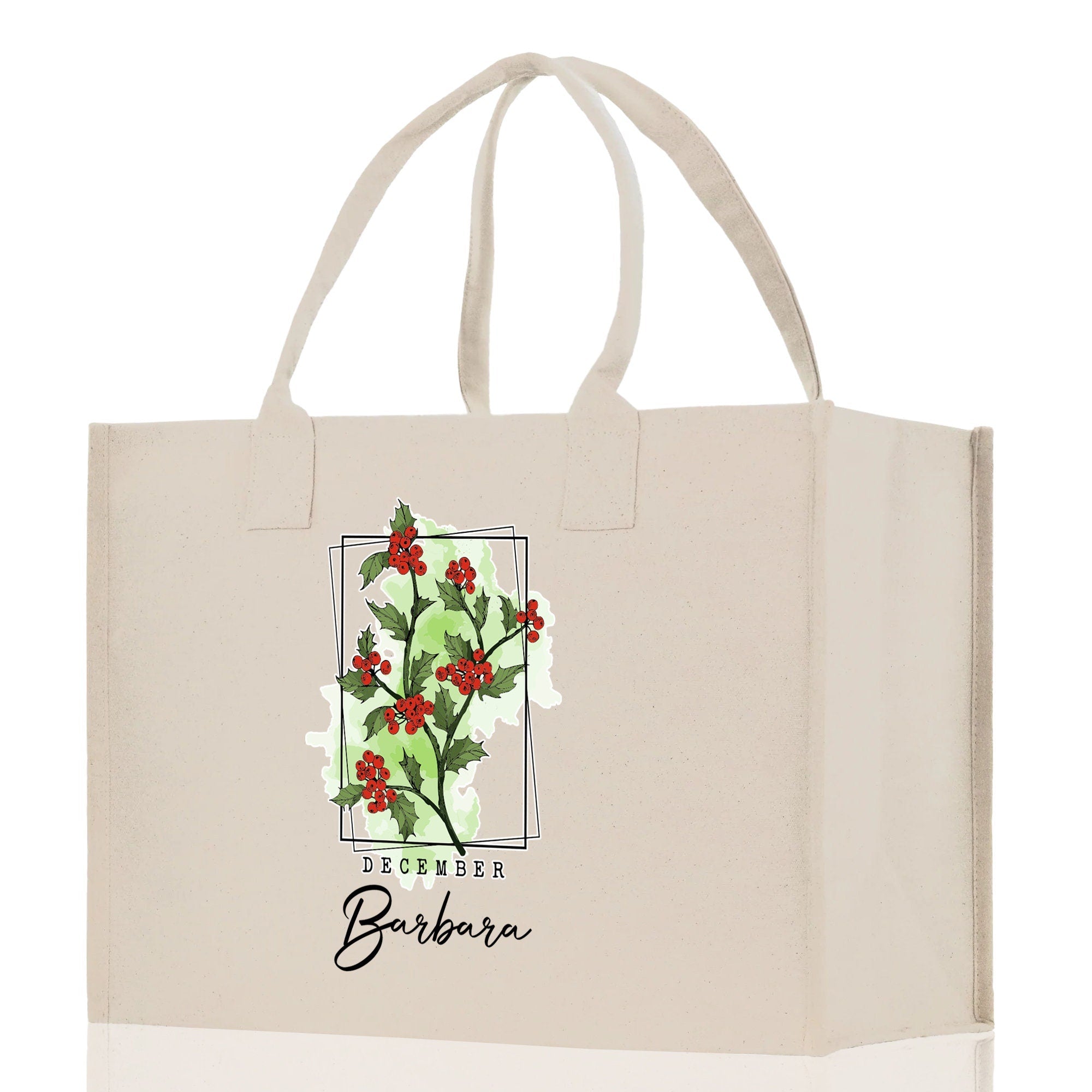 December Birth Month Flower Personalized Name Cotton Canvas Tote Bag Custom Flower Birthday Gift Bag Wedding Gift for Her Bridal Bridesmaid - Aaria Tees Aaria Tees