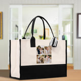 Custom Family Photo Collage and Initial Cotton Canvas Tote Bag Personalized Photo Tote Parent Gift Mothers Day Gift Picture Image Tote - Aaria Tees Aaria Tees