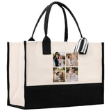 Custom Family Photo Collage and Initial Cotton Canvas Tote Bag Personalized Photo Tote Parent Gift Mothers Day Gift Picture Image Tote - Aaria Tees Aaria Tees