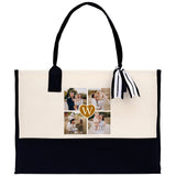 Custom Family Photo Collage and Initial Cotton Canvas Tote Bag Personalized Photo Tote Parent Gift Mothers Day Gift Picture Image Tote - Aaria Tees Aaria Tees