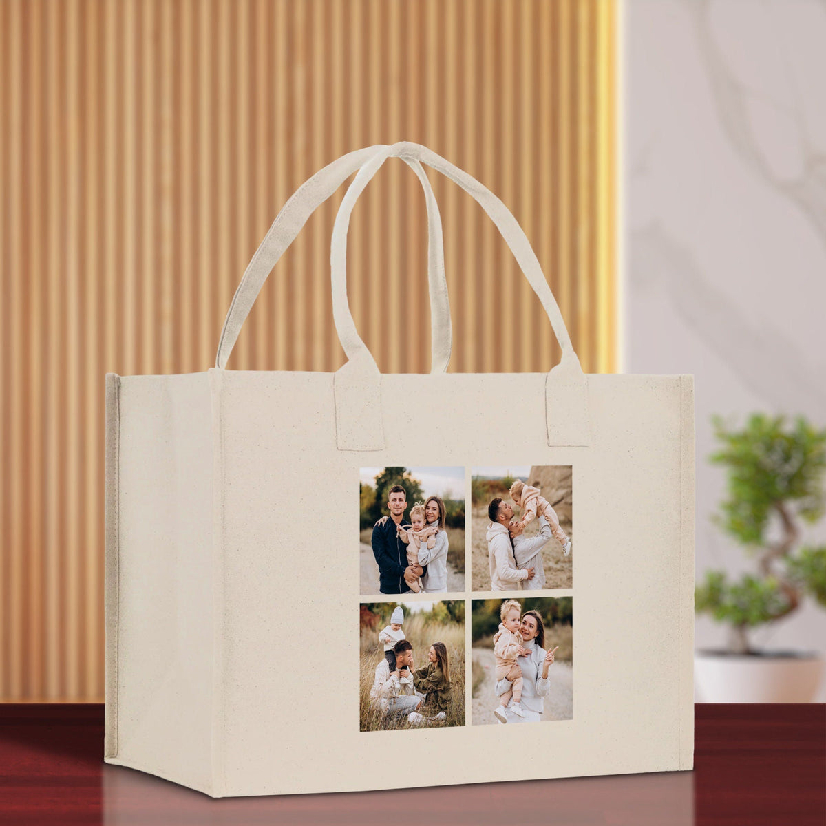 Custom Family Photo Collage and Initial Cotton Canvas Tote Bag Personalized Photo Tote Parent Gift Mothers Day Gift Picture Image Tote - Aaria Tees