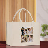 Custom Family Photo Collage and Initial Cotton Canvas Tote Bag Personalized Photo Tote Parent Gift Mothers Day Gift Picture Image Tote - Aaria Tees Aaria Tees