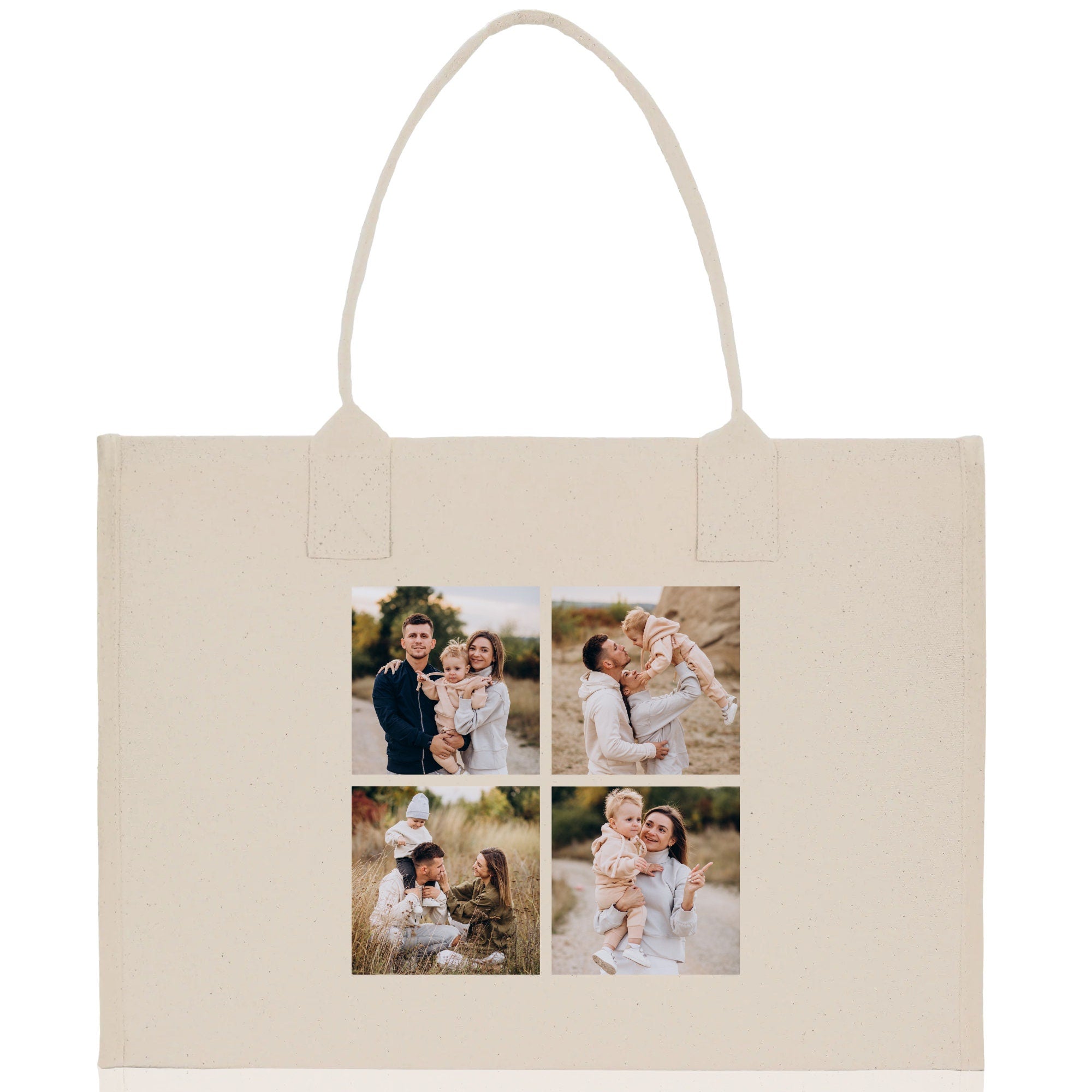 Custom Family Photo Collage and Initial Cotton Canvas Tote Bag Personalized Photo Tote Parent Gift Mothers Day Gift Picture Image Tote - Aaria Tees Aaria Tees