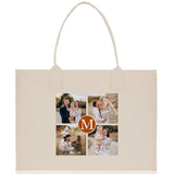 Custom Family Photo Collage and Initial Cotton Canvas Tote Bag Personalized Photo Tote Parent Gift Mothers Day Gift Picture Image Tote - Aaria Tees Aaria Tees