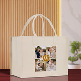 Custom Family Photo Collage and Initial Cotton Canvas Tote Bag Personalized Photo Tote Parent Gift Mothers Day Gift Picture Image Tote - Aaria Tees Aaria Tees