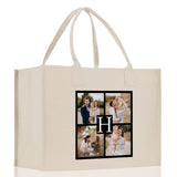 Custom Family Photo Collage and Initial Cotton Canvas Tote Bag Personalized Photo Tote Parent Gift Mothers Day Gift Picture Image Tote - Aaria Tees Aaria Tees