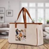 Custom Family Photo Collage and Initial Cotton Canvas Tote Bag Personalized Photo Tote Parent Gift Mothers Day Gift Picture Image Tote - Aaria Tees Aaria Tees
