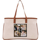 Custom Family Photo Collage and Initial Cotton Canvas Tote Bag Personalized Photo Tote Parent Gift Mothers Day Gift Picture Image Tote - Aaria Tees Aaria Tees