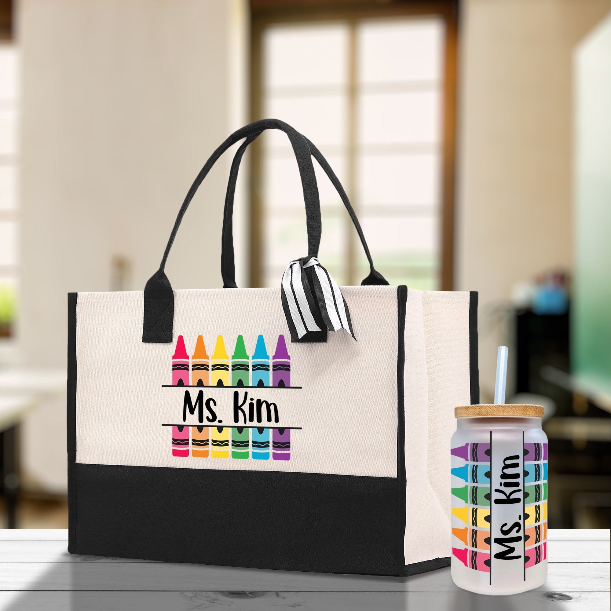 Personalized Teacher Cotton Canvas Tote Bag Gift for Teachers Teacher Life Tote Custom Teacher Appreciation Gift Bag Teacher Name Bag - Aaria Tees Aaria Tees
