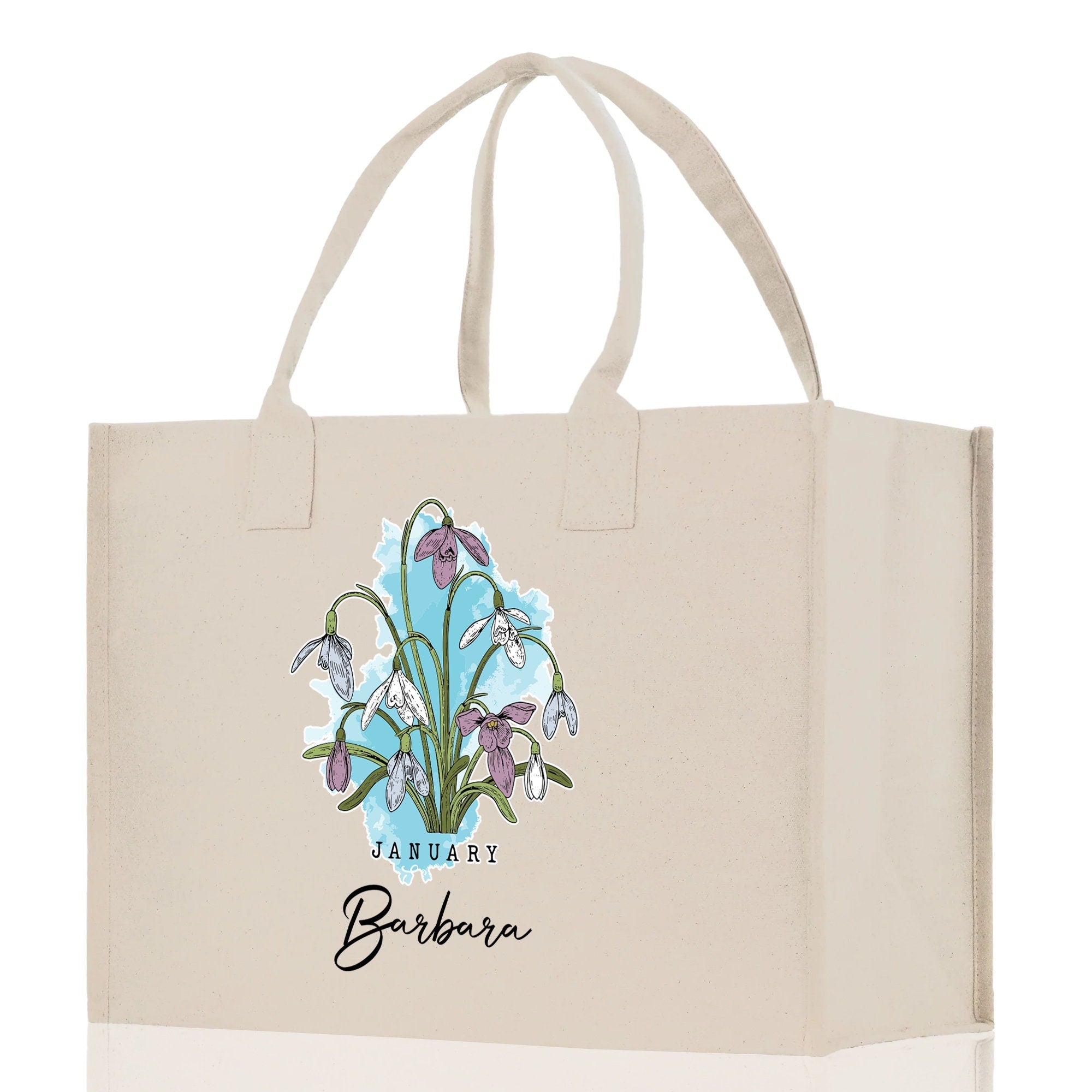 January Birth Month Flower Personalized Name Cotton Canvas Tote Bag Custom Flower Birthday Gift Bag Wedding Gift for Her Bridal Bridesmaid - Aaria Tees Aaria Tees