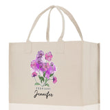 February Birth Month Flower Personalized Name Cotton Canvas Tote Bag Custom Flower Birthday Gift Bag Wedding Gift for Her Bridal Bridesmaid - Aaria Tees Aaria Tees