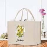 March Birth Month Flower Personalized Name Cotton Canvas Tote Bag Custom Flower Birthday Gift Bag Wedding Gift for Her Bridal Bridesmaid - Aaria Tees Aaria Tees