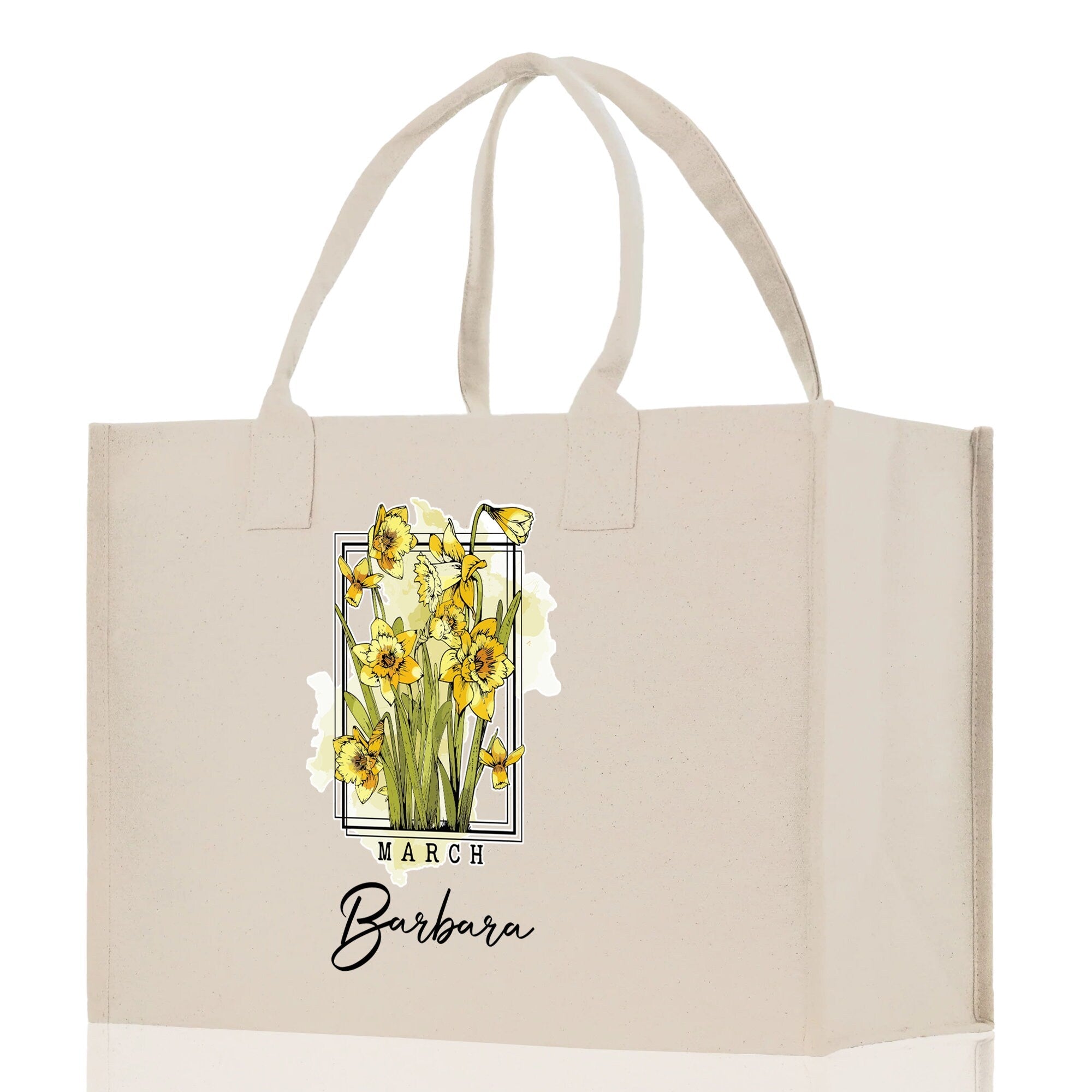 March Birth Month Flower Personalized Name Cotton Canvas Tote Bag Custom Flower Birthday Gift Bag Wedding Gift for Her Bridal Bridesmaid - Aaria Tees Aaria Tees