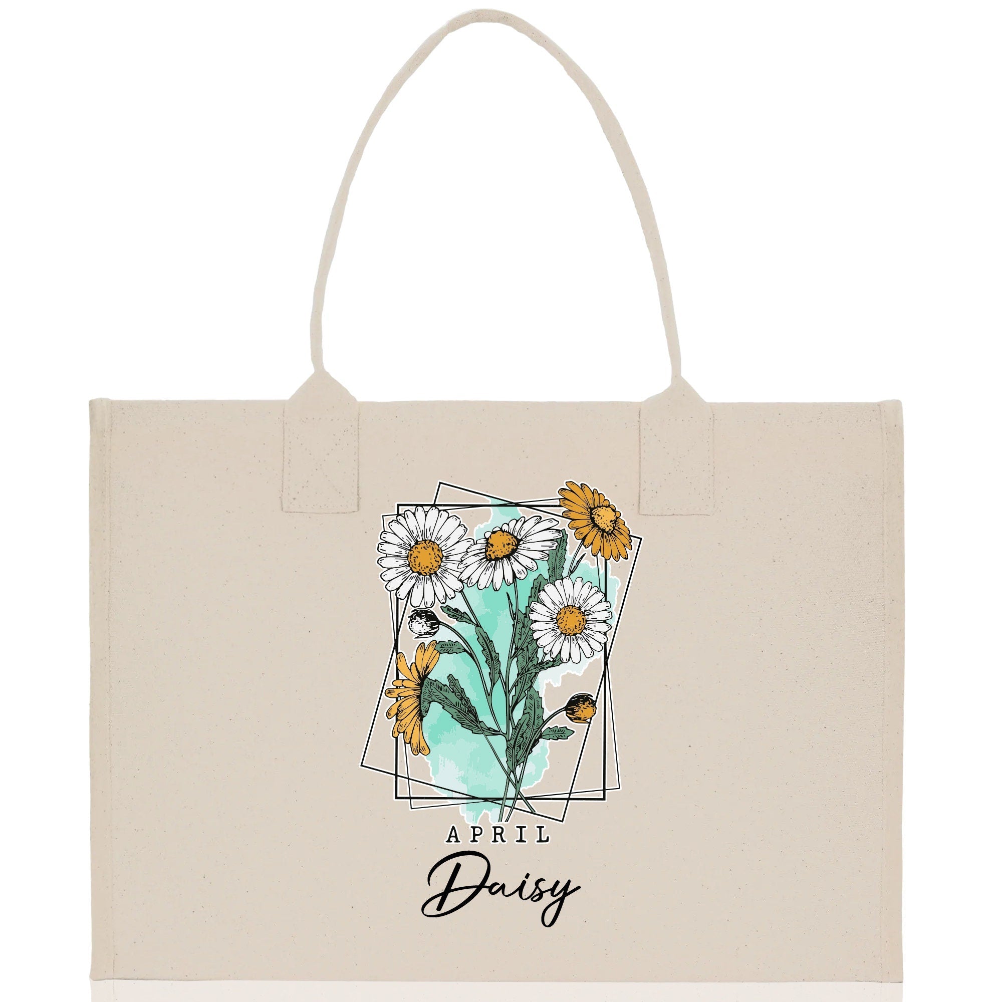 April Birth Month Flower Personalized Name Cotton Canvas Tote Bag Custom Flower Birthday Gift Bag Wedding Gift for Her Bridal Bridesmaid - Aaria Tees Aaria Tees