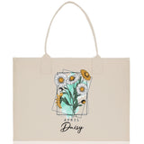 April Birth Month Flower Personalized Name Cotton Canvas Tote Bag Custom Flower Birthday Gift Bag Wedding Gift for Her Bridal Bridesmaid - Aaria Tees Aaria Tees