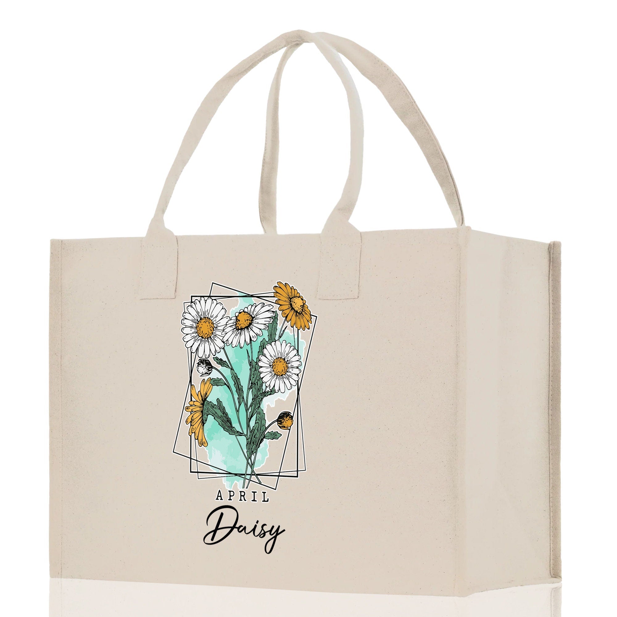 April Birth Month Flower Personalized Name Cotton Canvas Tote Bag Custom Flower Birthday Gift Bag Wedding Gift for Her Bridal Bridesmaid - Aaria Tees Aaria Tees