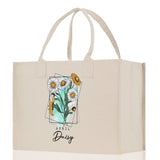 April Birth Month Flower Personalized Name Cotton Canvas Tote Bag Custom Flower Birthday Gift Bag Wedding Gift for Her Bridal Bridesmaid - Aaria Tees Aaria Tees