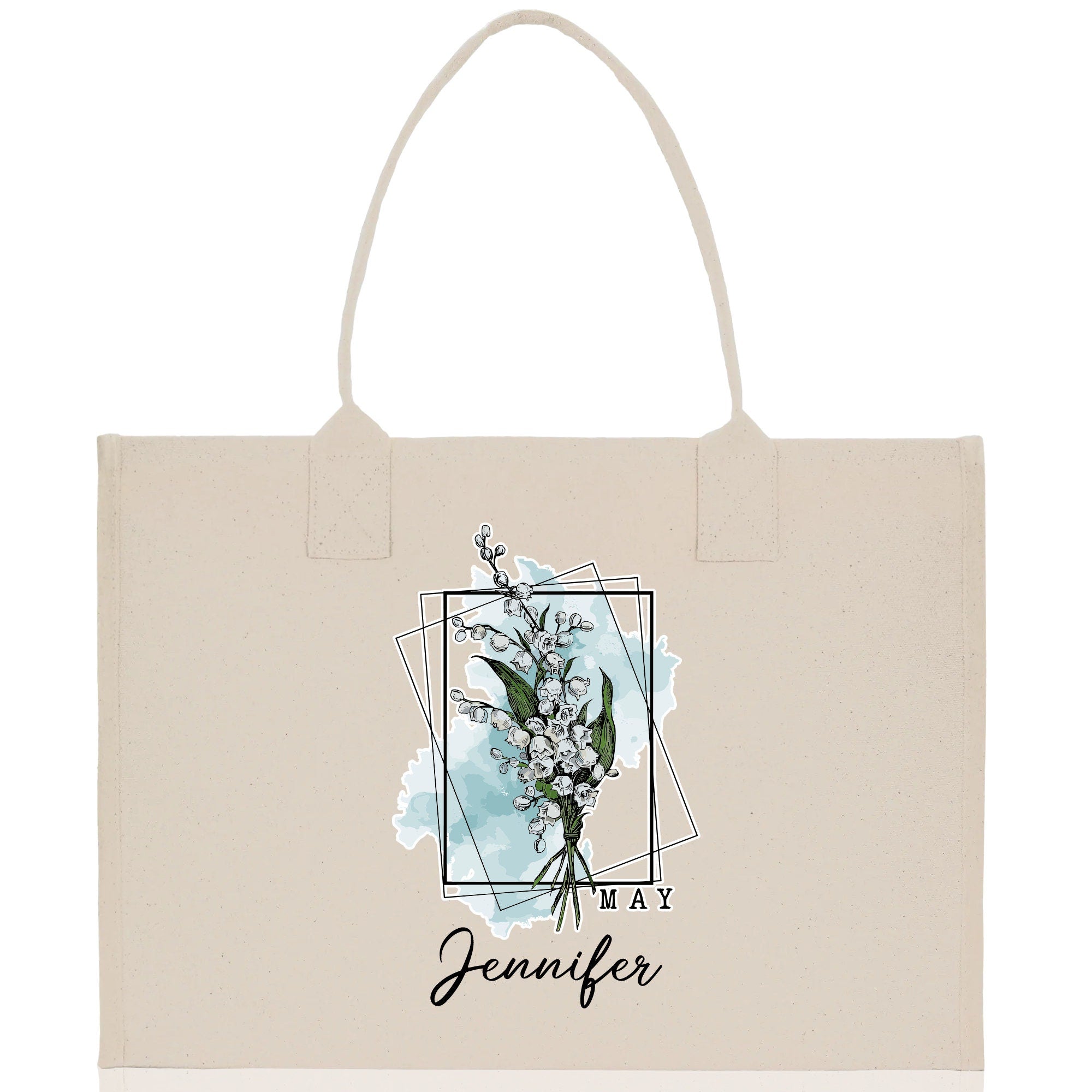 May Birth Month Flower Personalized Name Cotton Canvas Tote Bag Custom Flower Birthday Gift Bag Wedding Gift for Her Bridal Bridesmaid - Aaria Tees Aaria Tees