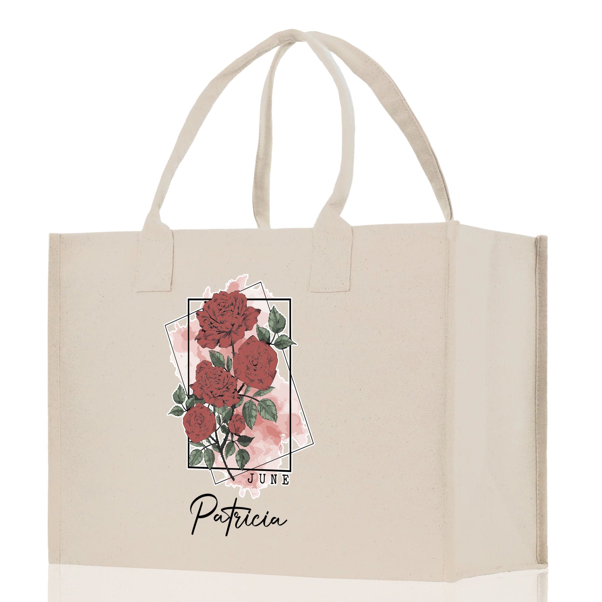 June Birth Month Flower Personalized Name Cotton Canvas Tote Bag Custom Flower Birthday Gift Bag Wedding Gift for Her Bridal Bridesmaid - Aaria Tees Aaria Tees