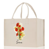 August Birth Month Flower Personalized Name Cotton Canvas Tote Bag Custom Flower Birthday Gift Bag Wedding Gift for Her Bridal Bridesmaid - Aaria Tees Aaria Tees