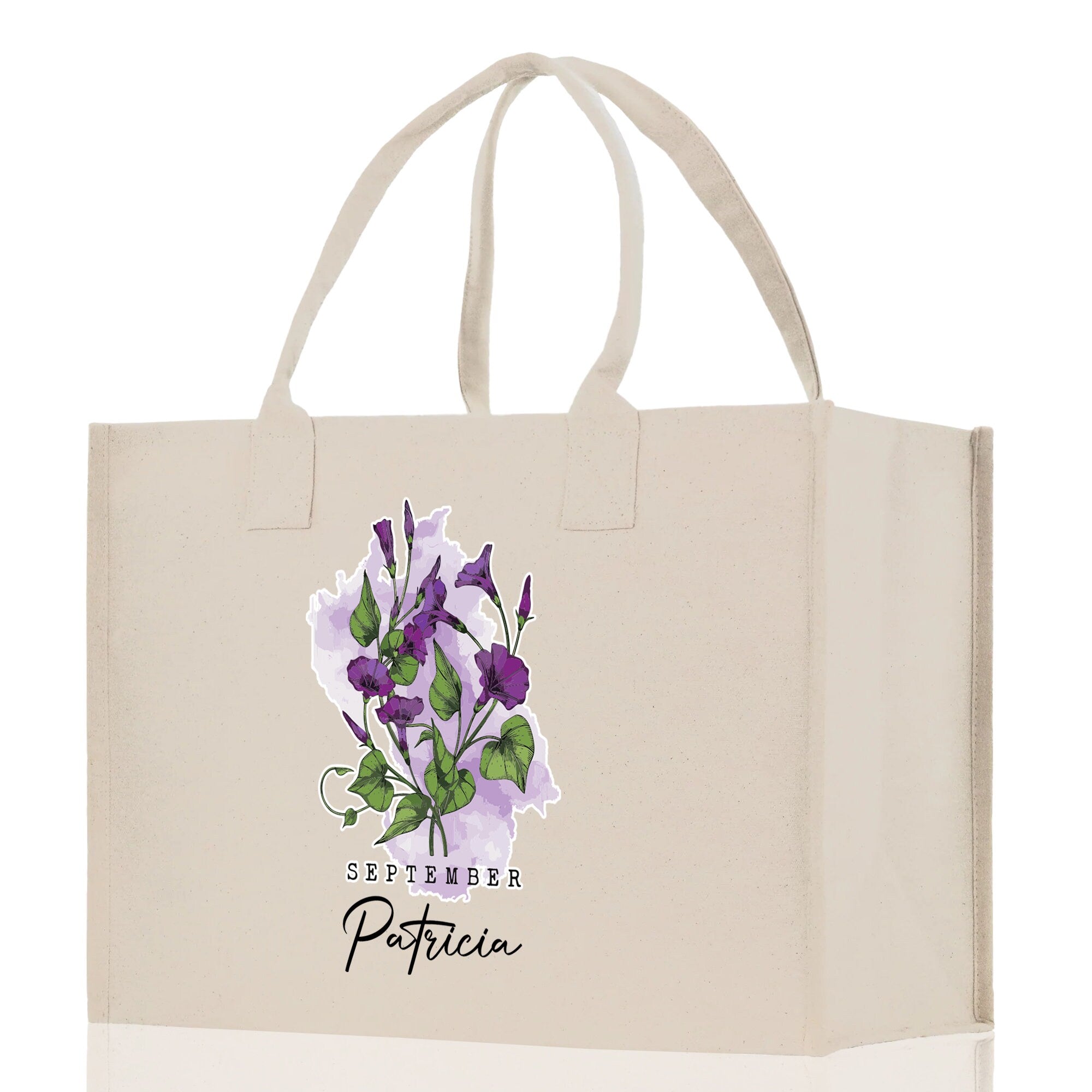 September Birth Month Flower Personalized Name Cotton Canvas Tote Bag Custom Flower Birthday Gift Bag Wedding Gift for Her Bridal Bridesmaid - Aaria Tees Aaria Tees