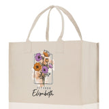 October Birth Month Flower Personalized Name Cotton Canvas Tote Bag Custom Flower Birthday Gift Bag Wedding Gift for Her Bridal Bridesmaid - Aaria Tees Aaria Tees