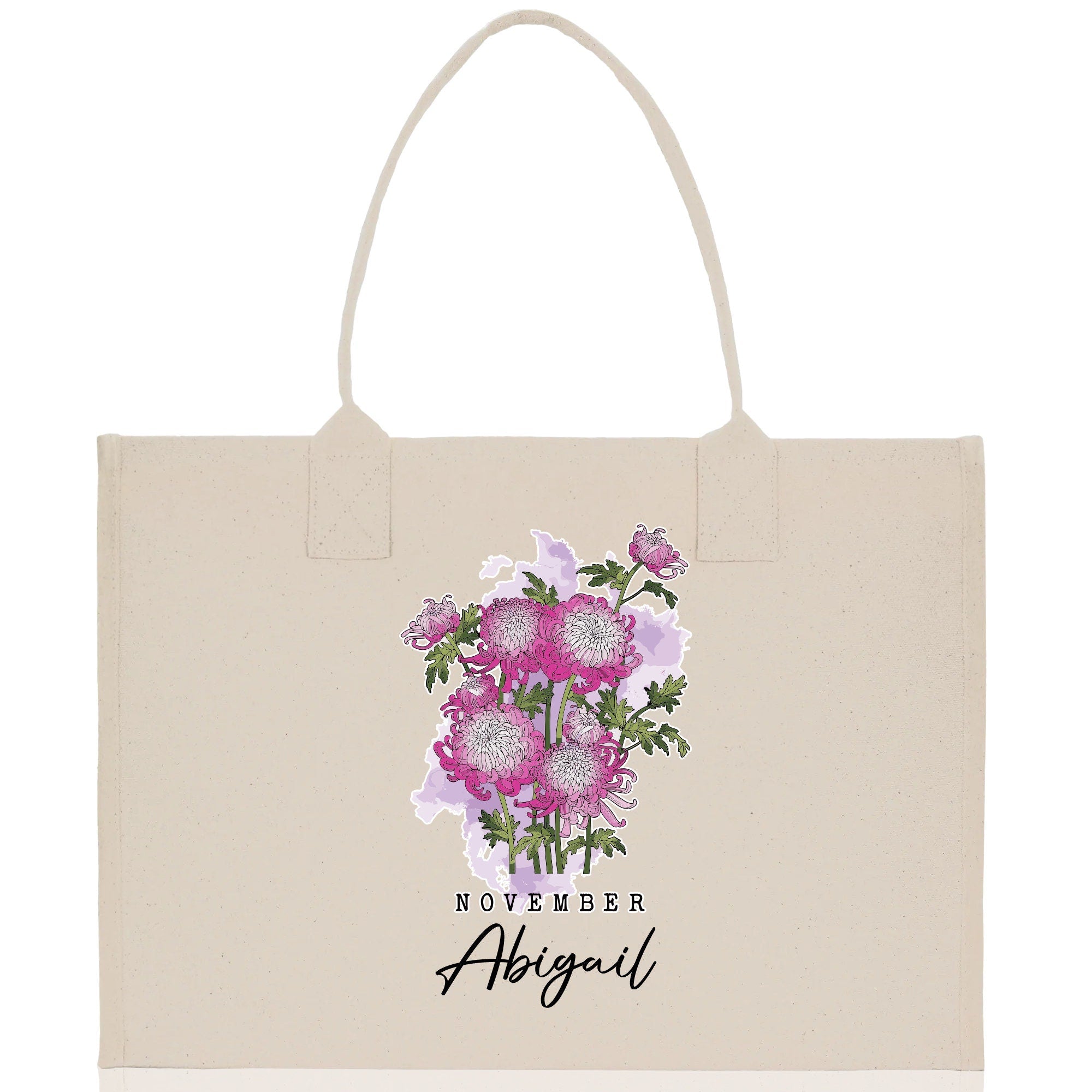 November Birth Month Flower Personalized Name Cotton Canvas Tote Bag Custom Flower Birthday Gift Bag Wedding Gift for Her Bridal Bridesmaid - Aaria Tees Aaria Tees