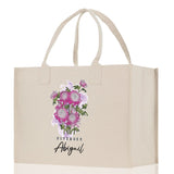 November Birth Month Flower Personalized Name Cotton Canvas Tote Bag Custom Flower Birthday Gift Bag Wedding Gift for Her Bridal Bridesmaid - Aaria Tees Aaria Tees