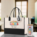 Personalized Teacher Cotton Canvas Tote Bag Gift for Teachers Teacher Life Tote Custom Teacher Appreciation Gift Bag Teacher Name Bag - Aaria Tees Aaria Tees