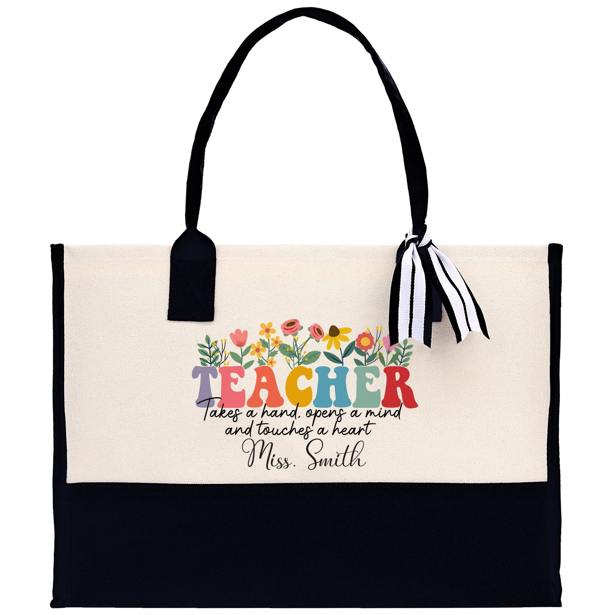Personalized Teacher Cotton Canvas Tote Bag Gift for Teachers Teacher Life Tote Custom Teacher Appreciation Gift Bag Teacher Name Bag - Aaria Tees Aaria Tees