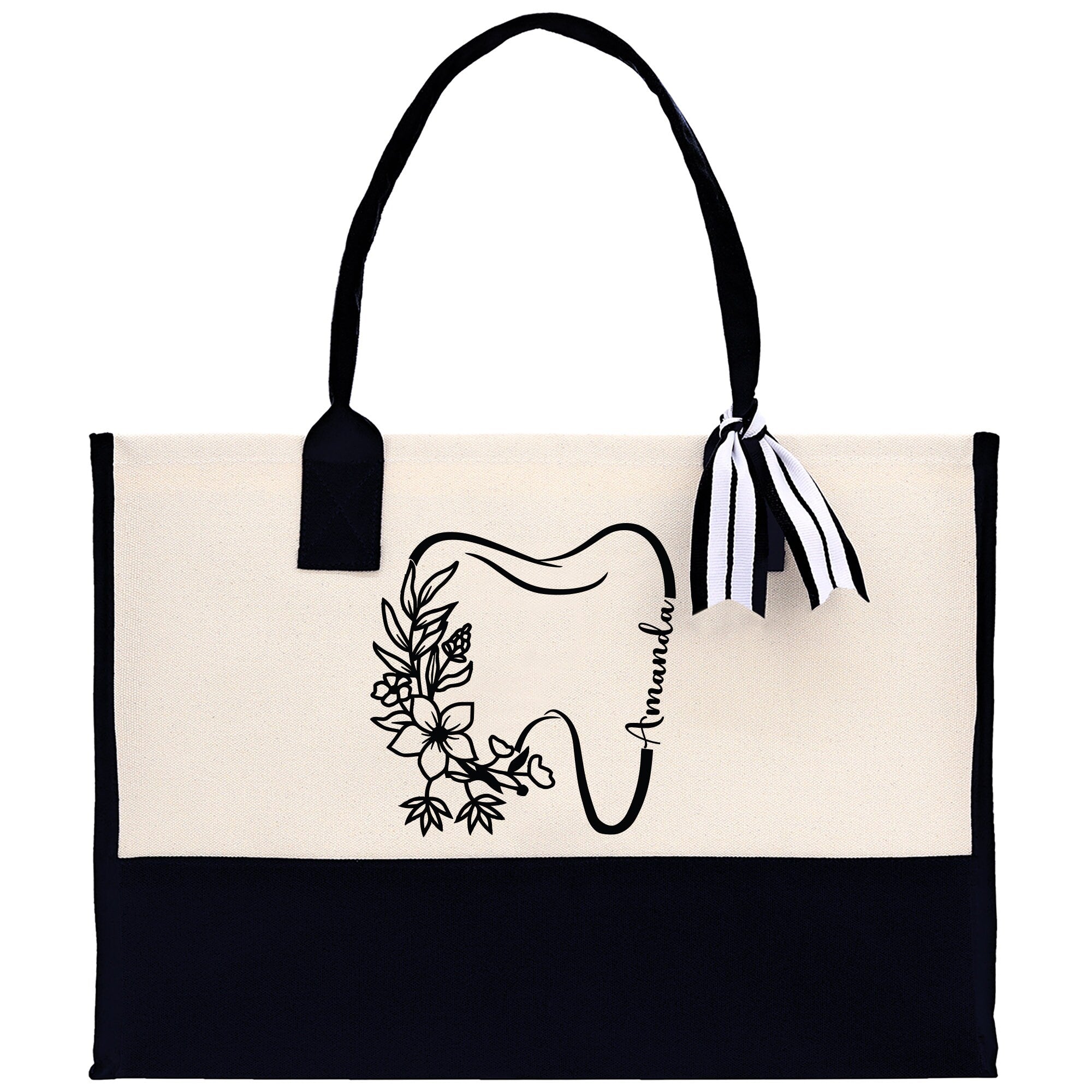 Floral Teeth Nurse Tote Custom Name Personalized Cotton Canvas Tote Bag Nurse Gift Future Nurse Gift Nursing Student Graduation Gift - Aaria Tees Aaria Tees