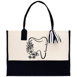 Floral Teeth Nurse Tote Custom Name Personalized Cotton Canvas Tote Bag Nurse Gift Future Nurse Gift Nursing Student Graduation Gift - Aaria Tees Aaria Tees