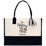 Nurse Life Floral Tote Custom Name Personalized Cotton Canvas Tote Bag Nurse Gift Future Nurse Gift Nursing Student Graduation Gift - Aaria Tees Aaria Tees