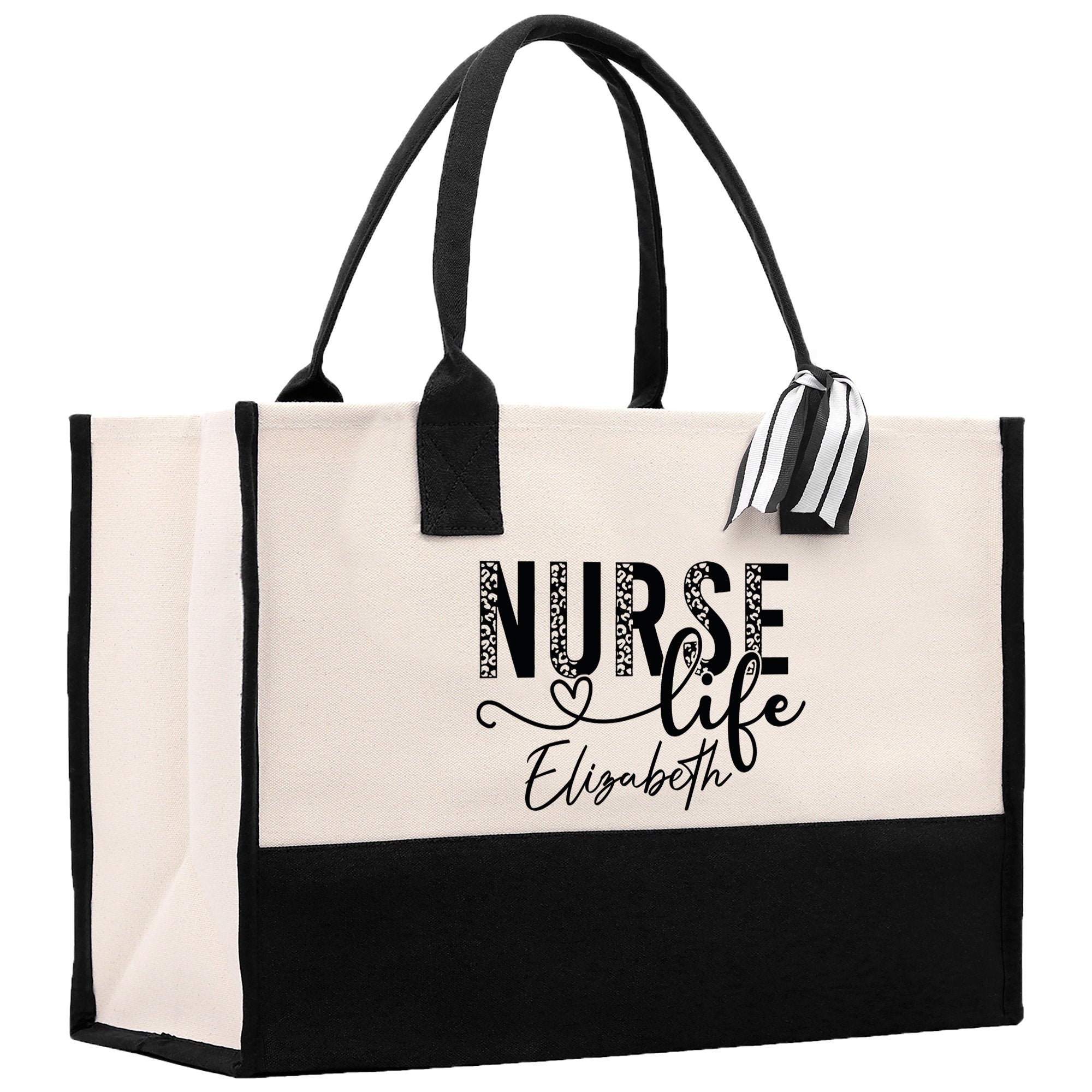 Nurse Life Leopard Tote Custom Name Personalized Cotton Canvas Tote Bag Nurse Gift Future Nurse Gift Nursing Student Graduation Gift - Aaria Tees Aaria Tees