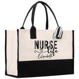 Nurse Life Leopard Tote Custom Name Personalized Cotton Canvas Tote Bag Nurse Gift Future Nurse Gift Nursing Student Graduation Gift - Aaria Tees Aaria Tees