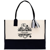 Nurse Stuff Floral Tote Custom Name Personalized Cotton Canvas Tote Bag Nurse Gift Future Nurse Gift Nursing Student Graduation Gift - Aaria Tees Aaria Tees