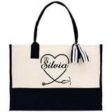 Nurse Stethoscope Heart Tote Custom Name Personalized Cotton Canvas Tote Bag Nurse Gift Future Nurse Gift Nursing Student Graduation Gift - Aaria Tees Aaria Tees